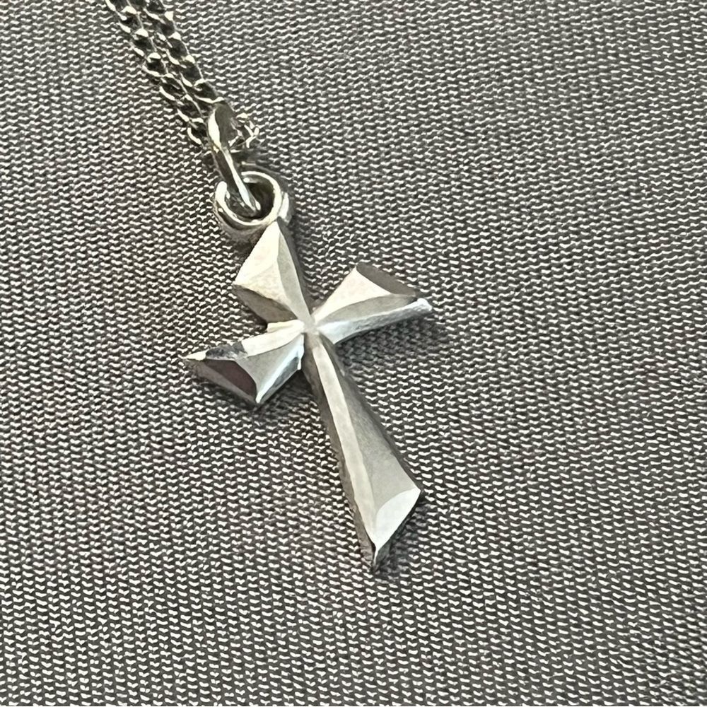 Vtg Silver Cross Pendant Child Size Boy Girl .925 18” Chain